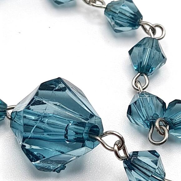 Vintage Blue Bicone Acrylic Bead Necklace, Wire Wrapped, No Clasp, 48 Inches - Picture 3 of 12